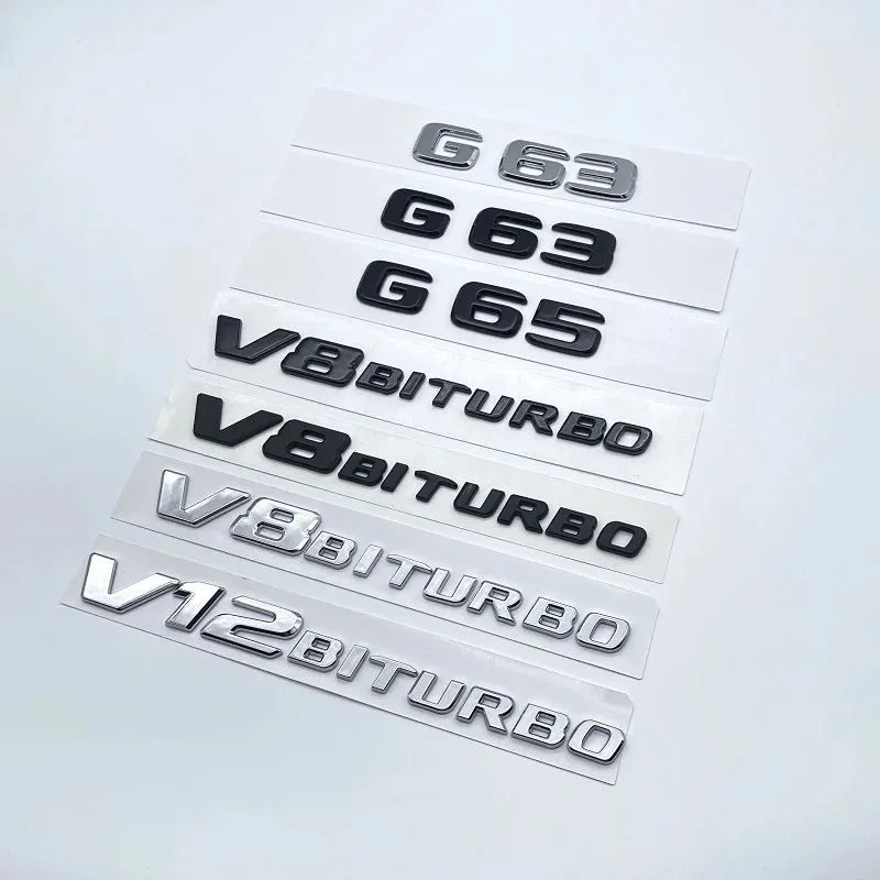 

3D ABS Flat Letters G63 G65 V8 Biturbo V12 Biturbo Emblem for Mercedes Benz W463 Car Side Fender Trunk Nameplate Logo Sticker