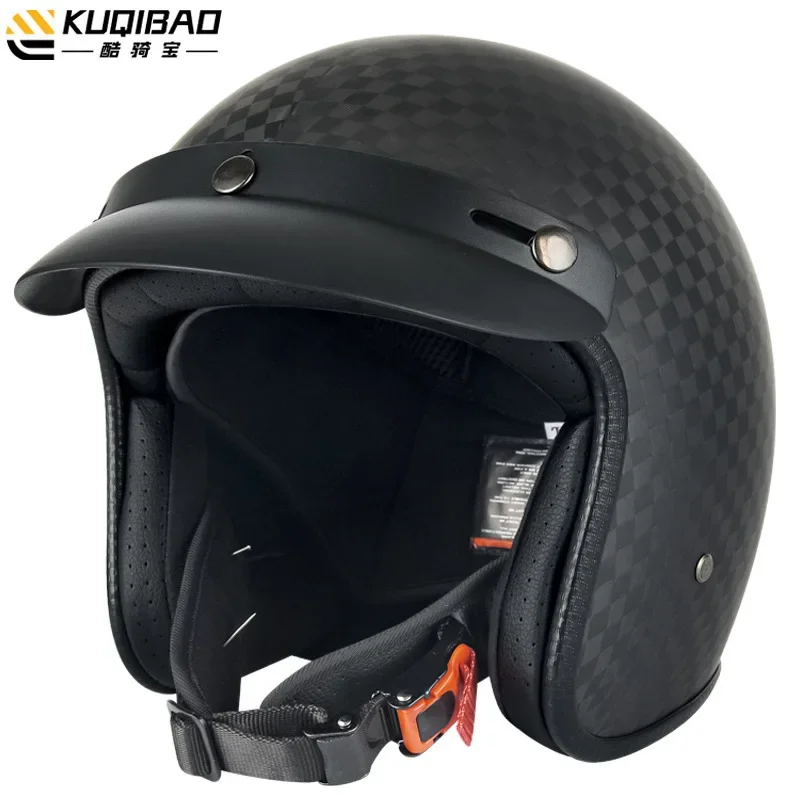 Kuqibao Carbon Fiber Retro Motorcycle Helmet for Men and Women Lightweight Extra Large Four Seasons Helmet 헬멧 Cascos Para Moto