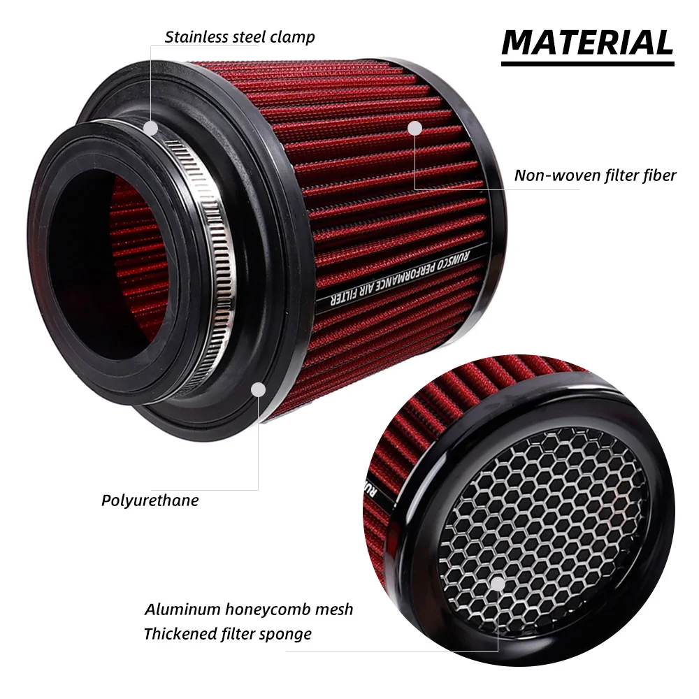 76MM 89MM 101MM High Flow Cold Cone Air Intake Filter 2.5inch 3inch 3.5inch Universal Car Air Filter Modification for Race Car