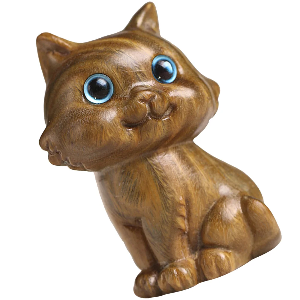 

1pcs Cat Miniature Kitten Statue For Home Decor Rustic Desktop Wooden Cat Adornment Retro Animal Ornament
