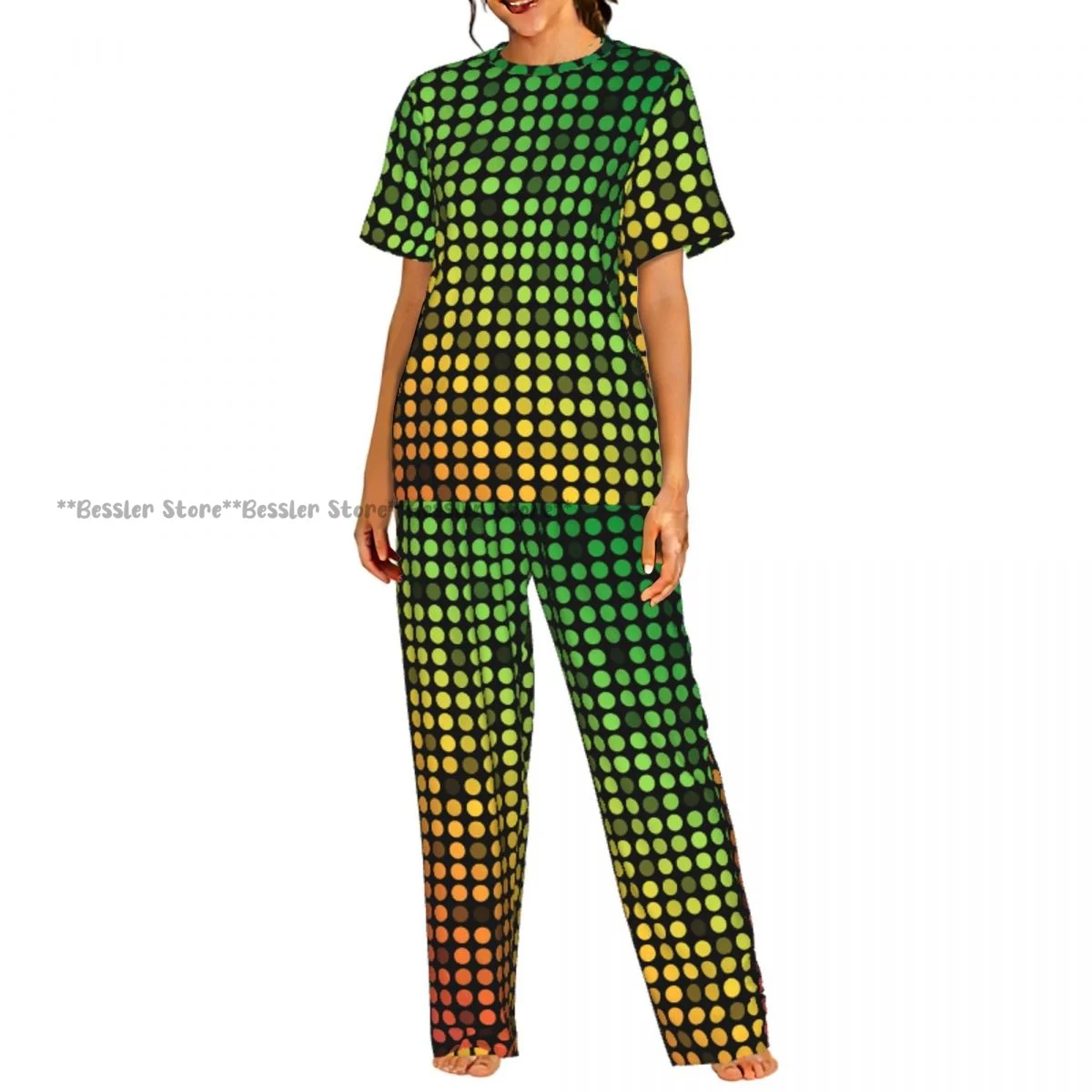 

Женский комплект из 2 предметов: пижама с ретро-мозаикой в горошек, топ с короткими рукавами и брюки для сна