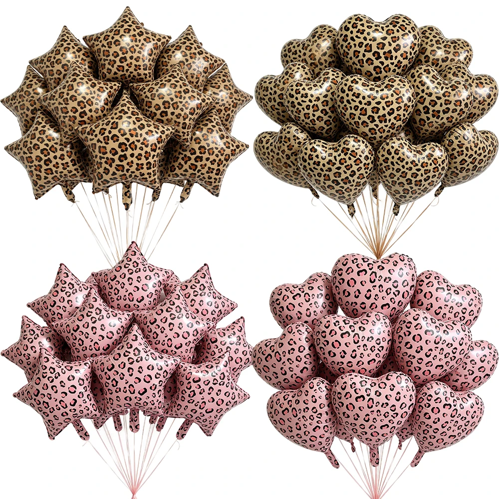5/10/30/50 Stück 18 Zoll Leopardenmuster Stern Herz Folienballons Rosa Braun Gepardenmuster Ballon Hochzeit Geburtstagsfeier Dekoration