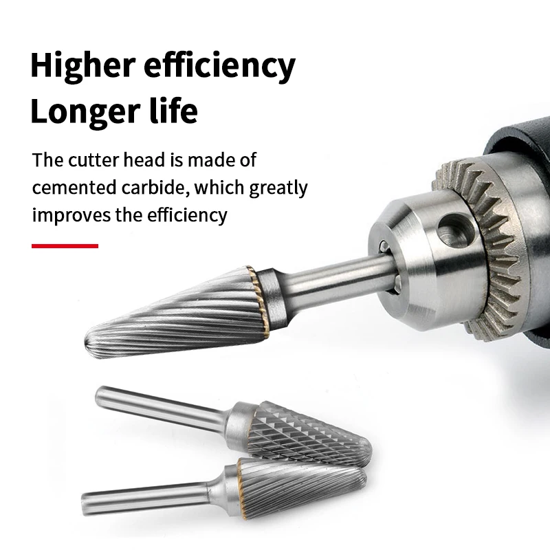 Wolfraam Staal Slijpkop Carbide Roterende Vijl Kegel Koepel Frees Metaal Slijpen Gravure Enkele En Dubbele Groef