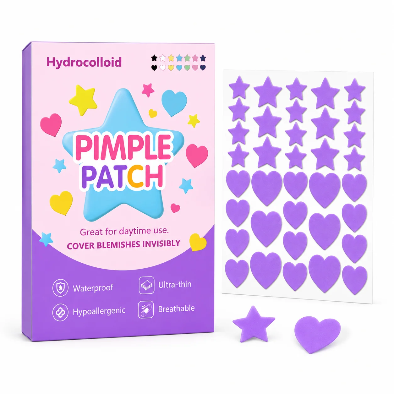 180/360/720 Patchs Hydrocolloïdes pour Boutons, Autocollants Visage en Forme d'Étoile et de Cœur, Ultra-Fins et Imperméables, Utilisation Jour et Nuit