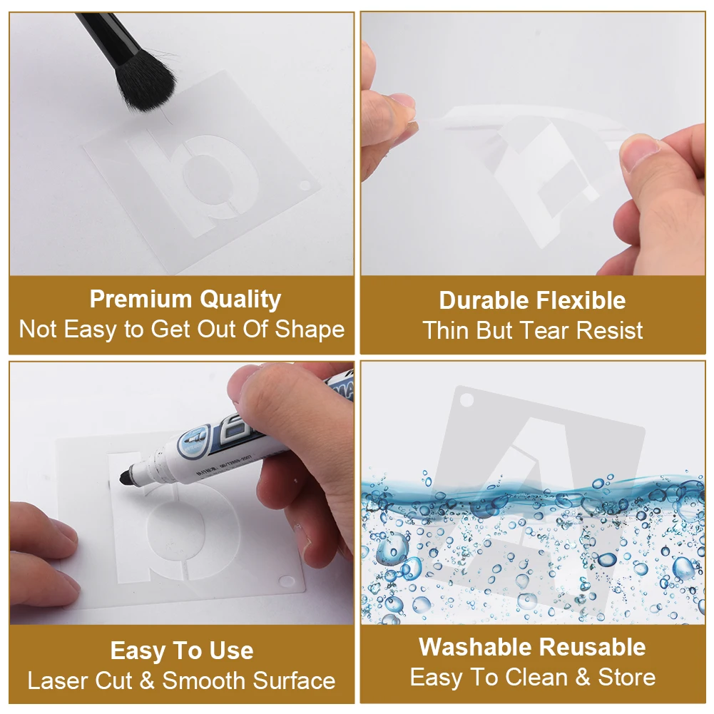 ลายฉลุร่างตัวอักษร62ชิ้น/เซ็ตใช้ซ้ำได้สำหรับการวาดภาพบนศิลปะไม้ตัวอักษรตัวเลขเทมเพลตการวาดภาพโรงเรียนงานฝีมือผ้าติดผนัง