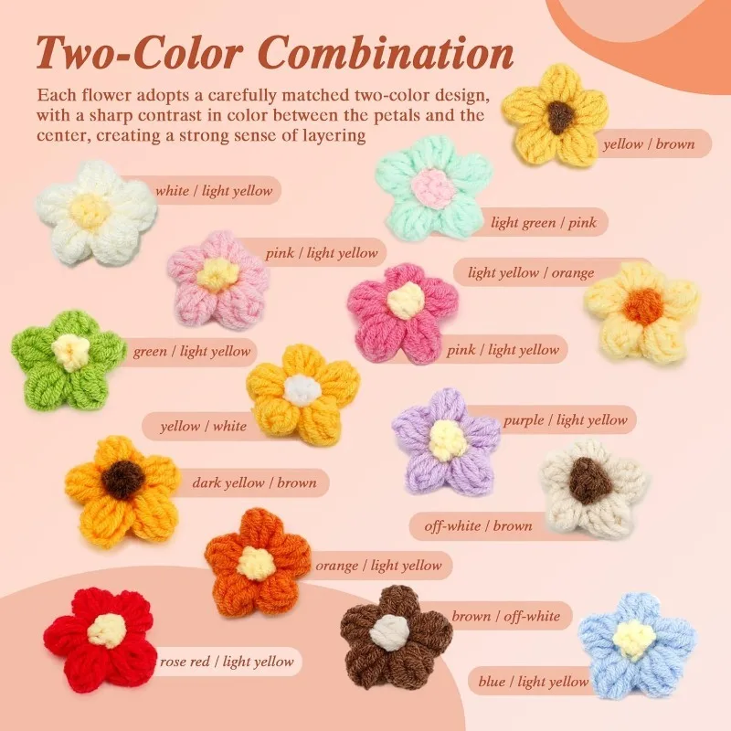 30 Stück künstliche handgestrickte Blumenapplikationen zum Aufnähen für Kleidung, Hüte, Basteln, DIY, Haarspange, Hochzeitshüte, Heimdekoration, Zubehör – Detail 3