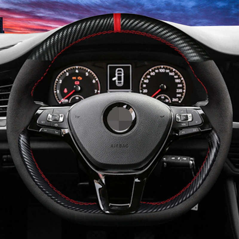 Customize DIY Suede Carbon Fiber Genuine Leather Car Steering Wheel Cover For Volkswagen Golf 7 Mk7 Passat B8 Car Interior