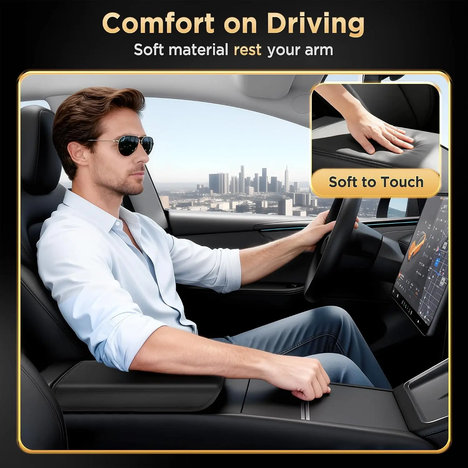 Armrest Cover for Tesla Model Y,Model 3, Soft Leather Center Console Cover, Precision Fit, Premium Tesla Accessories