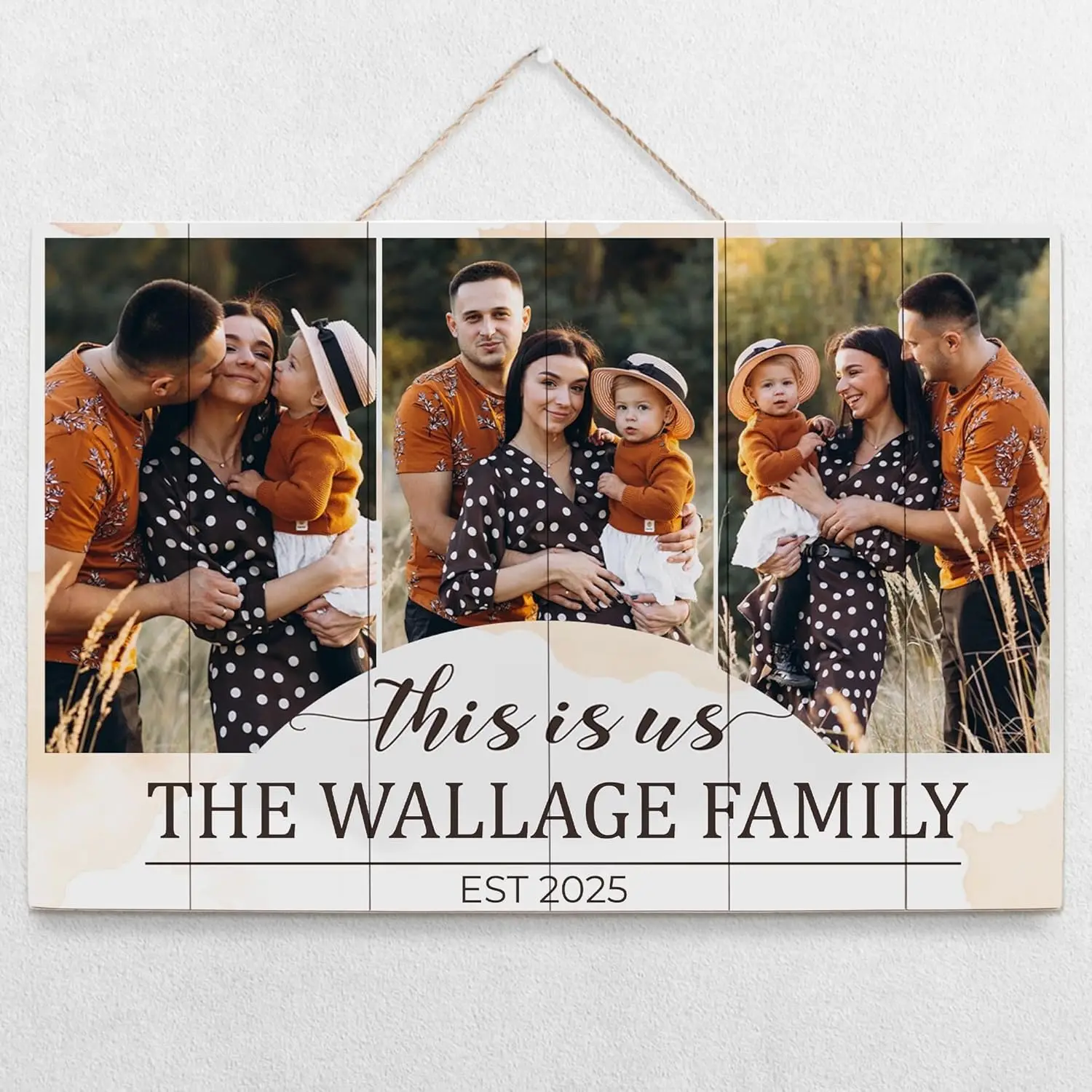 Basisfundamenten 12X18 Gepersonaliseerde Familiefoto Houten Wandkunst, Aangepaste Full Color Fotoafdruk En Tekst, Rustiek Huisdecor