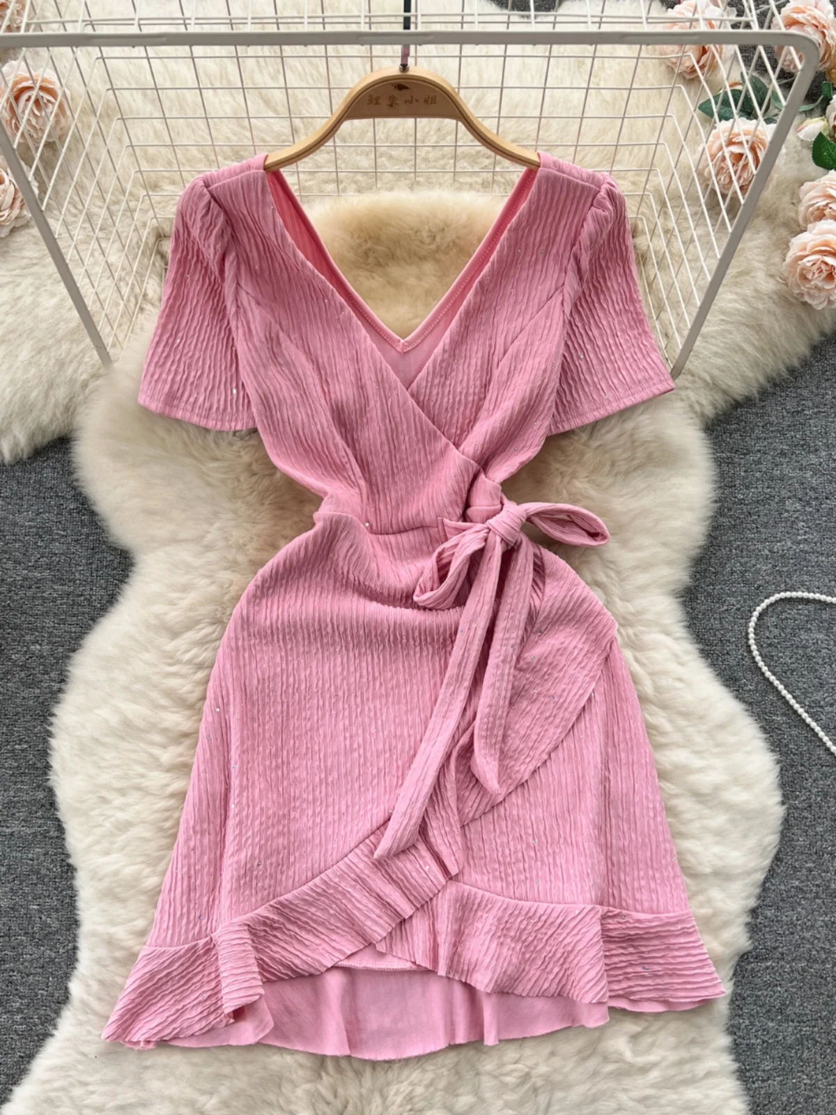 Ele ort Sve Wrap Dr vrouwen Taille Cinching Zoete Kant Zoom Hoge Taille A-lijn Lente Zomer Nieuwe Sle Koreaanse versie