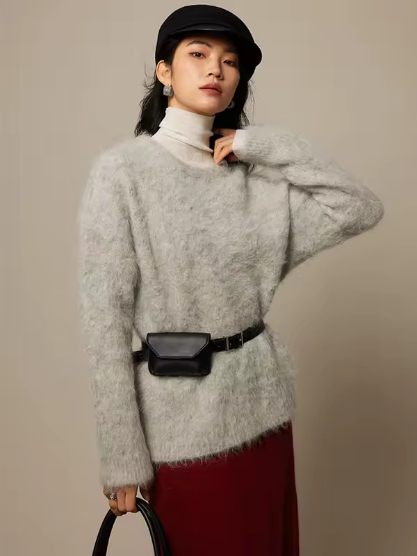 SuyaDream Warm Alpaca Pullovers for Woman, Dropped Sleeved Loose Sweaters, 2025 Fall Winter Top, Camel, Beige - Image 9