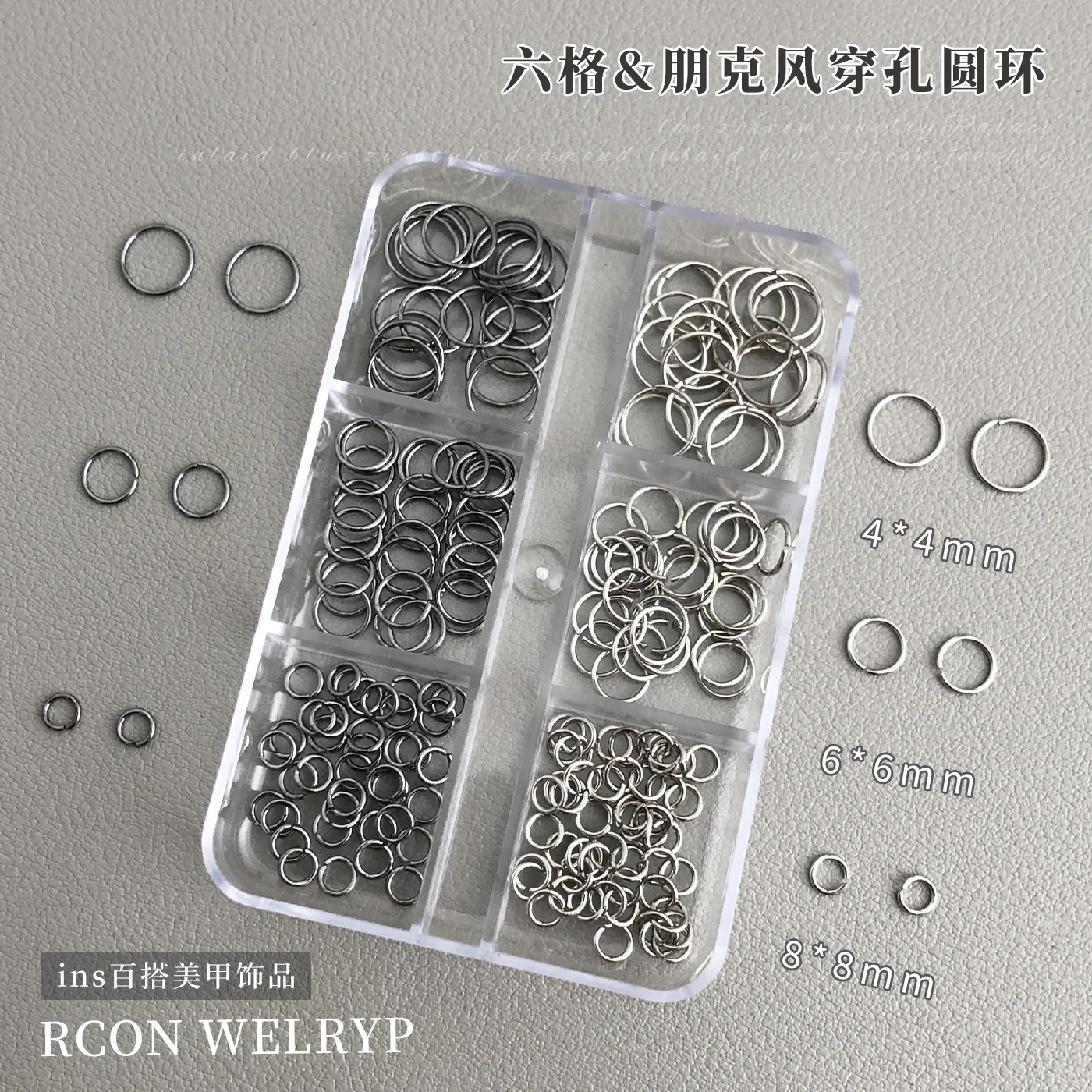 6 شبكات مزيج فاسق ثقب دائرة مستديرة مثقوبة حلقة الأبيض K بندقية سبائك سوداء مسمار الراين زينة مانيكير السحر