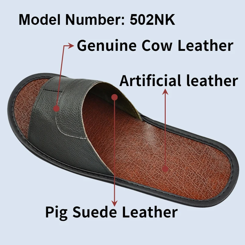 Genuine Cow Leather Slippers Homes in indoor slipper summer men women elderly non-slip cool sandals casual single Slides shoes