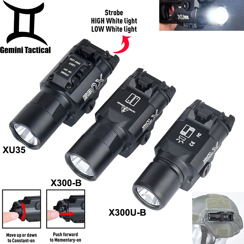 WADSN Metal XU35 Strobe Hunting Flashlight X300-B MINI Scout Light X300U-B Spotlight Constant on White LED Pisto Lamp G17 18 19