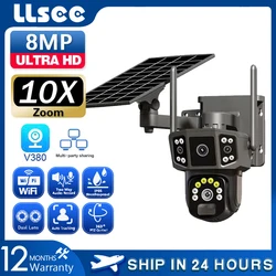 LLSEE CCTV, 야외 보안 네트워크 카메라, 무선 와이파이 태양광 CCTV, 4K 듀얼 렌즈, 10X, 4G SIM 태양광 카메라, V380