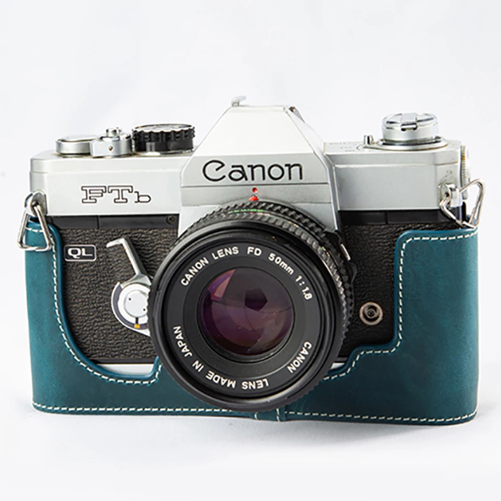 For Canon FTb Case Handmade Genuine Real Leather Camera Half Cover Leather Camera Bag Protective Case Photography Accessories