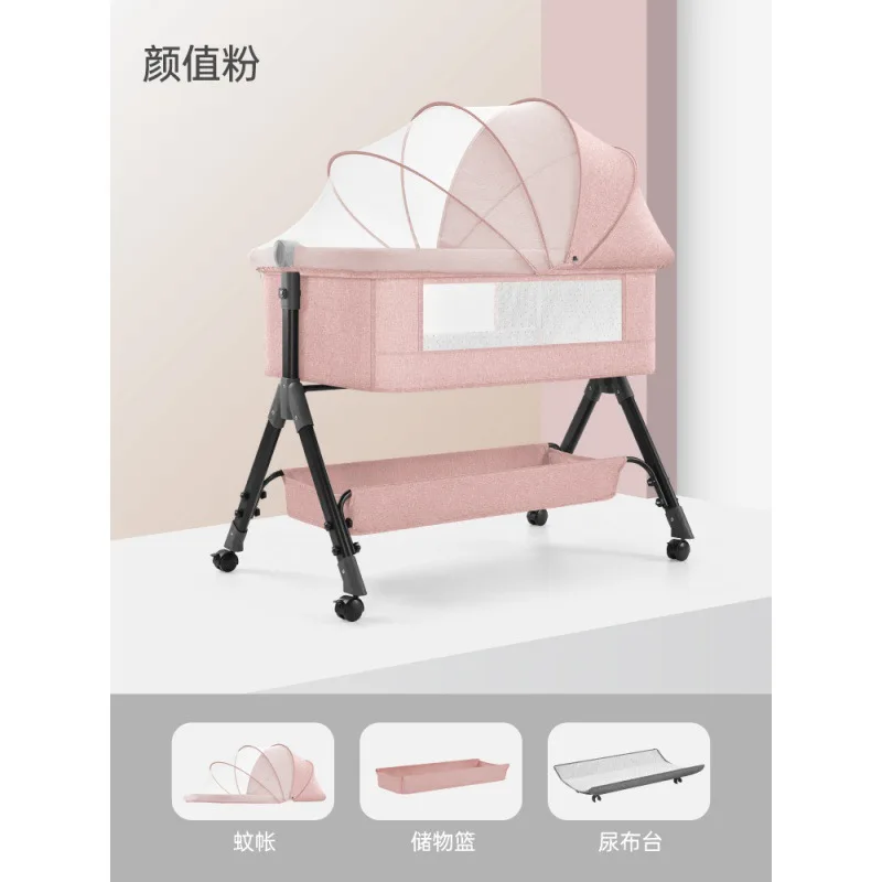 Cribs for newborn babies collapsible small family BB bed portable multifunctional moving small bed splice bed