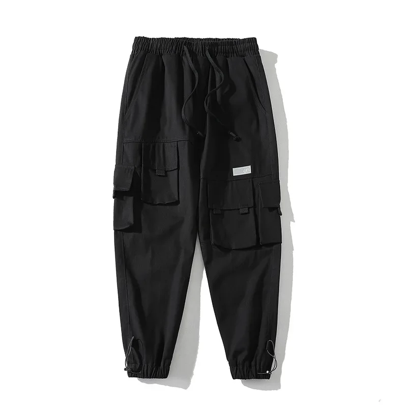 

Men Cargo Pants Streetwear Harem Elastic Waist Punk Ribbons Casual Joggers Hip Hop Trousers Multi-pocket Sweatpants