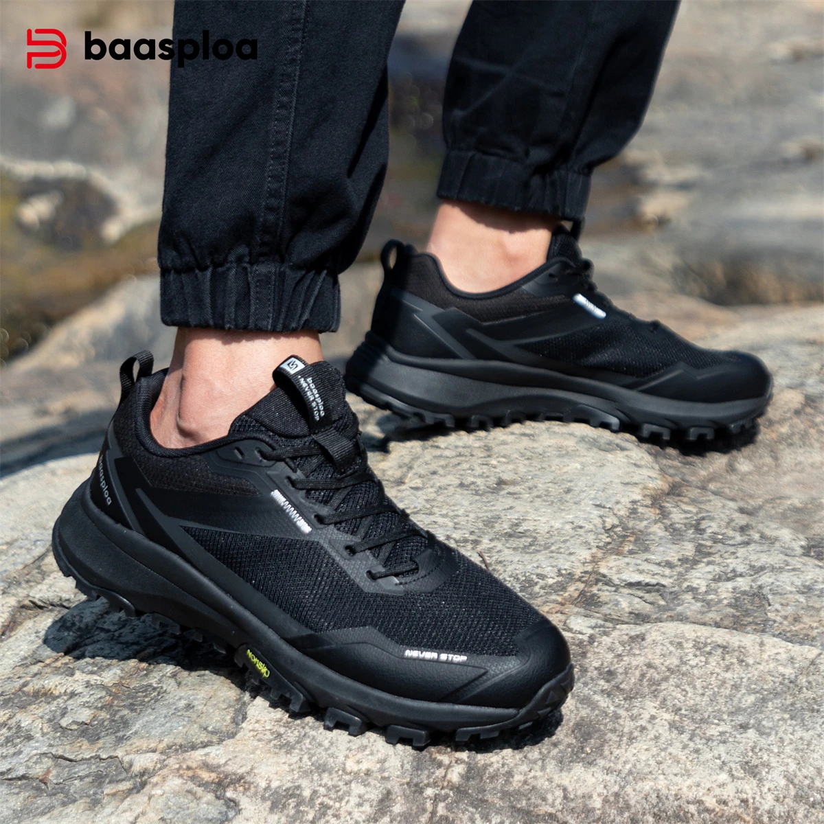 Baasploa Men Hiking Shoes New Casual Breathable Lace-Up Walking Shoes Male Outdoor Climbing Non-slip Wear-resistant Sneakers