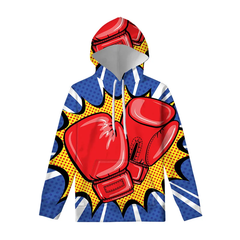 Boxing Gloves Pattern Hoodie Men Sports Fitness 3D Printed Hoodies Long Sleeves Loose Hoody Street Casual Pullover Swearshirts