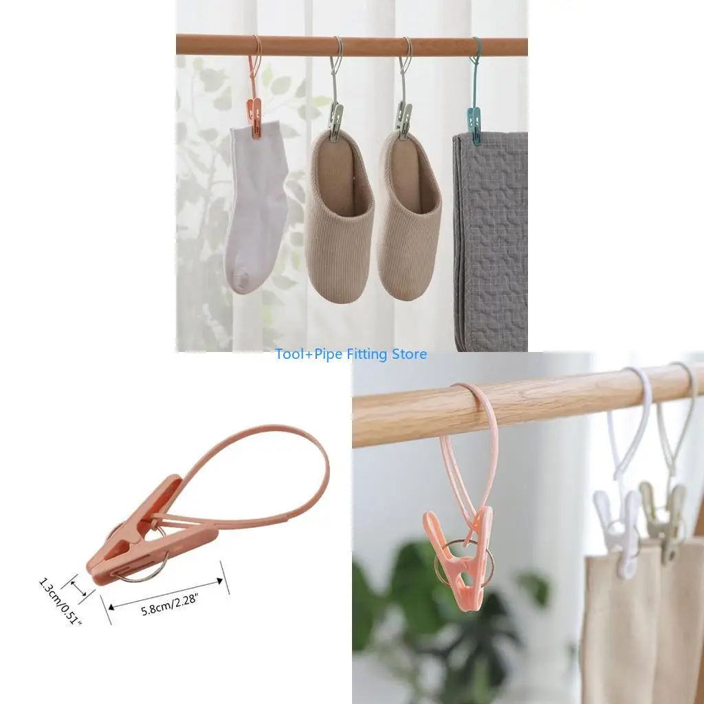 F92B 12pcs Clothes Pins with Plastic Rope for Clothesline Drying Clothing Clips Pegs