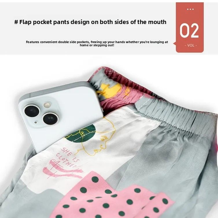 

Летние тонкие хлопковые шелковые брюки с высокой талией, девять очков, домашняя одежда, женские брюки из искусственного хлопка с цветочным принтом