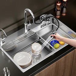 Kitchen Sink Nano 304 Stainless Steel Large Single Sink Washbasin Bowl With High Pressure Cup Washer Home Renovation Drainage