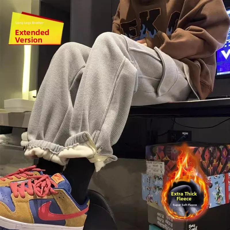 

Thiened Fce Winter Casual Pants for Tall Teens And Men Loose Fit Sports Workwear Trousers High Waist Polyester Fiber