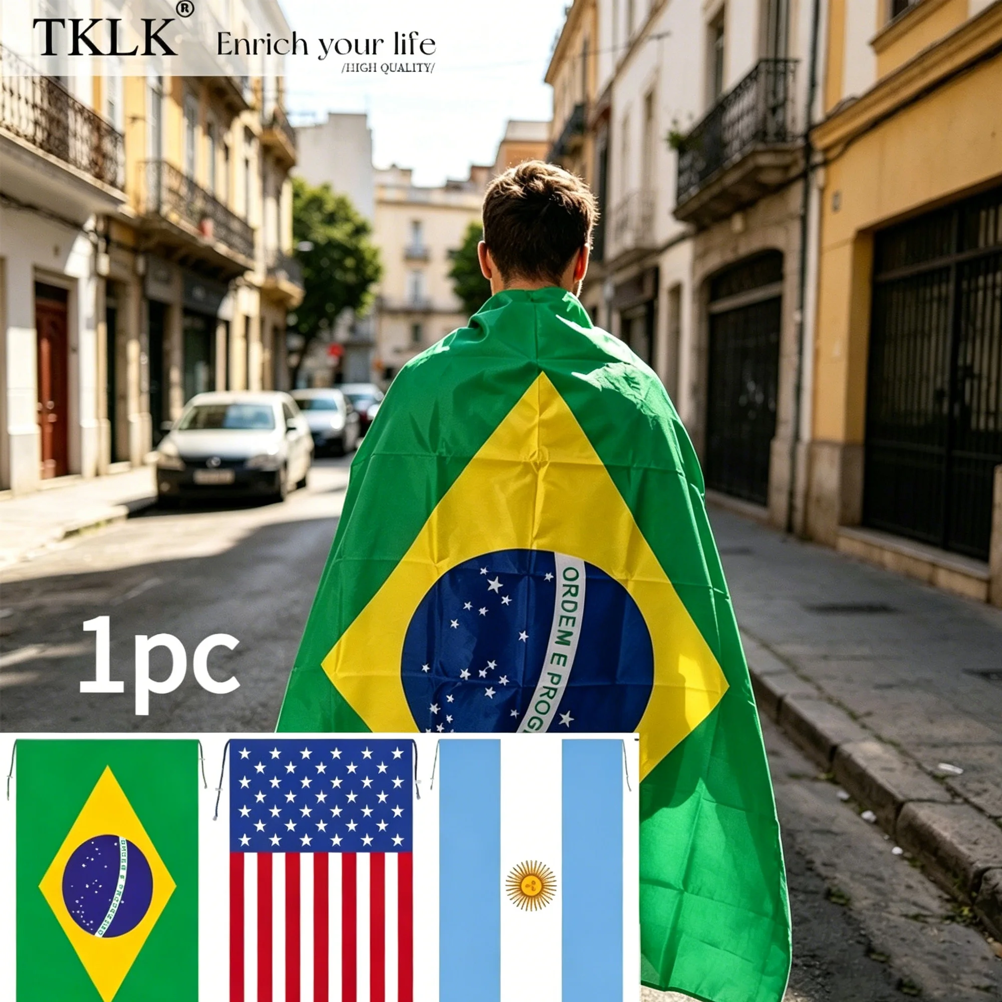 

1pc America, Brazil, Argentina Flag Cloak Parade Party Decoration, Polyester Fabric for Graduation, Parade, Birthday, Matches