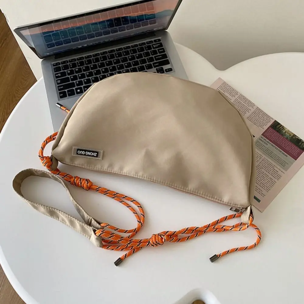 

Half-moon Shape Nylon Crossbody Bag Waterproof Solid Color Dumpling Shoulder Bag Zipper All-match Sports Message Bag Lady/Girls