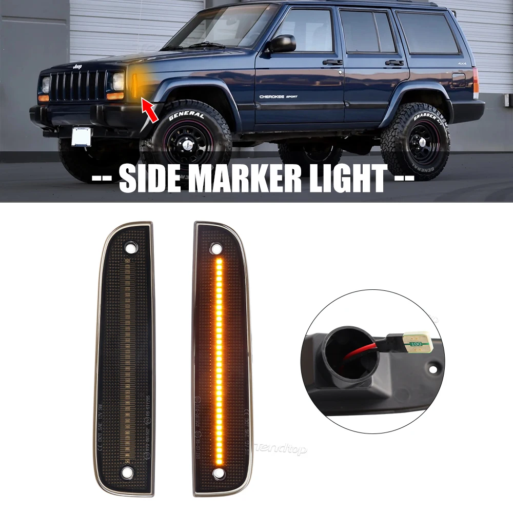 2szt LED przednie boczne światła obrysowe Smoked Lens Amber Turn Signal Lamp For Jeep Cherokee 1997 1998 1999 2000 2001 Car Lights