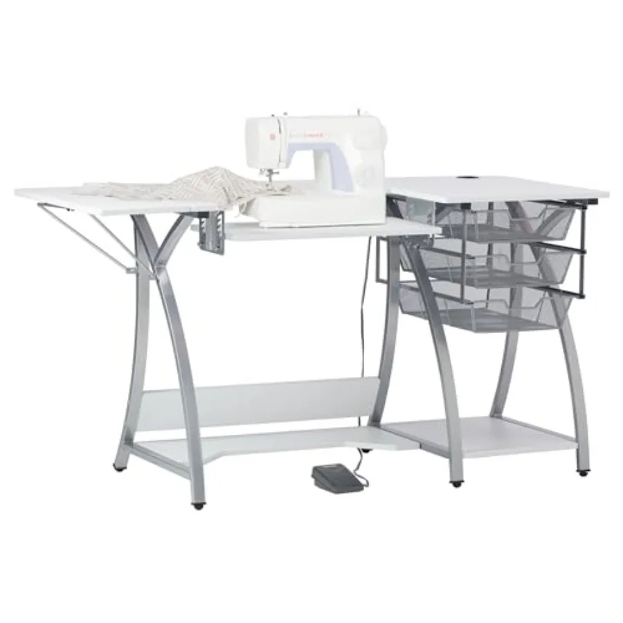 

Стол для швейной машины Pro Stitch - 56.75 x 23.75 дюймов, белый, для хобби и шитья, с полкой для хранения и 3 выдвижными ящиками