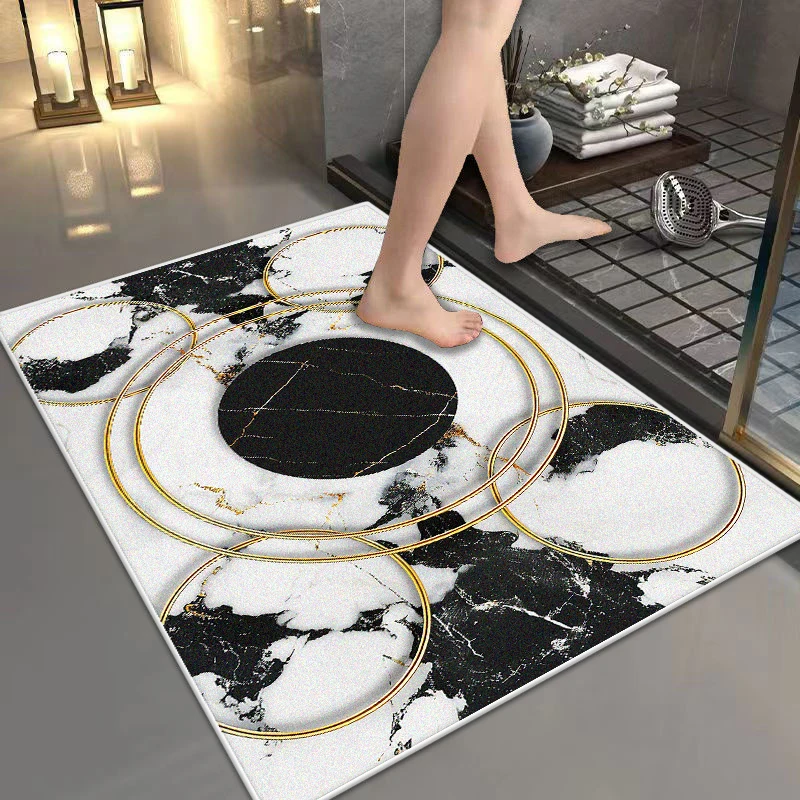 

Black White Marble Non-slip Bathroom Carpet Decoration Bedroom Living Room Fluffy Rug Easy Cleaning Short Velvet Luxury Foot Mat