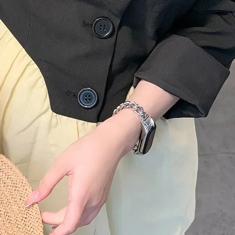 Fashion Slim metal strap for xiaomi band 7 6 5 Stainless steel wrist strap Women Bracelet for Mi band 5 6 strap NFC Chain watch