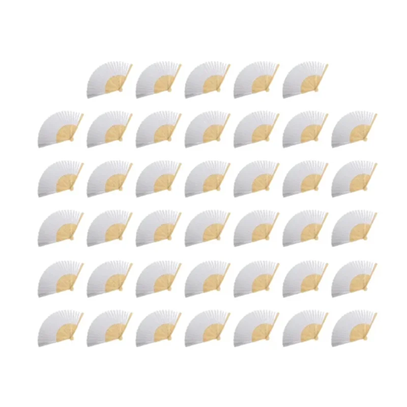 

AT05-120Pc Diy Paper Bamboo Folding Fan Adults Children's Calligraphy Painting Practice Blank White Folding Fan Wedding Gifts