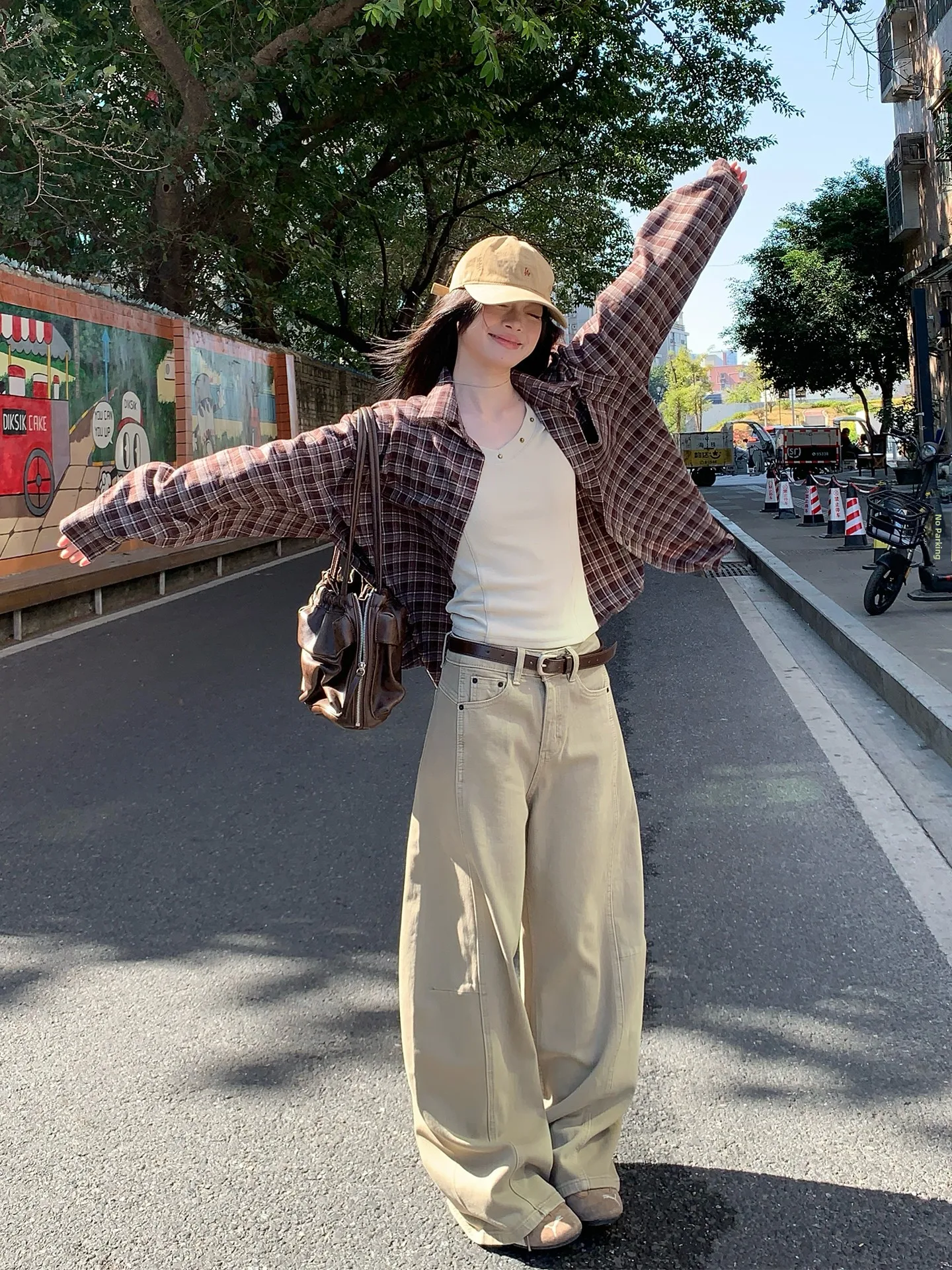 

Женские повседневные брюки прямого кроя из хлопка цвета хаки, свободные, широкие, длинные, весенняя новинка Sle Song Zhengen