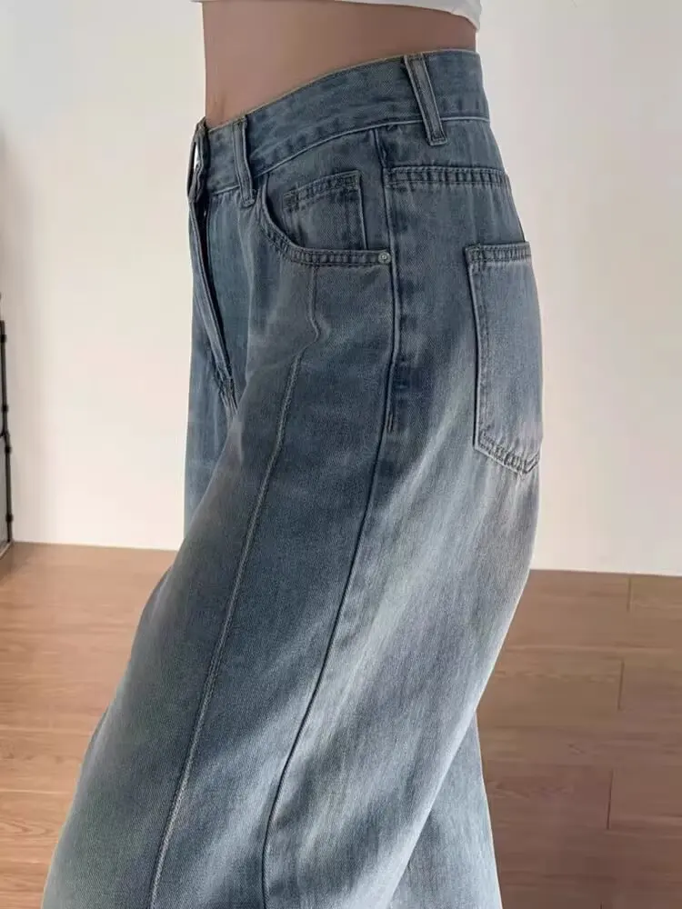 女性ワイドレッグだぶだぶのジーンズレディヴィンテージ Y2K パンクローライズウエストルーズデニムパンツストリートファッションゴミロングスケーターズボン