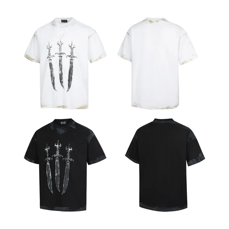 

Thug Club 2026 New Summer Collection: Holy Sword Print Distressed Vintage-Style Oversized Short-Sleeve T-Shirt for Men and Women