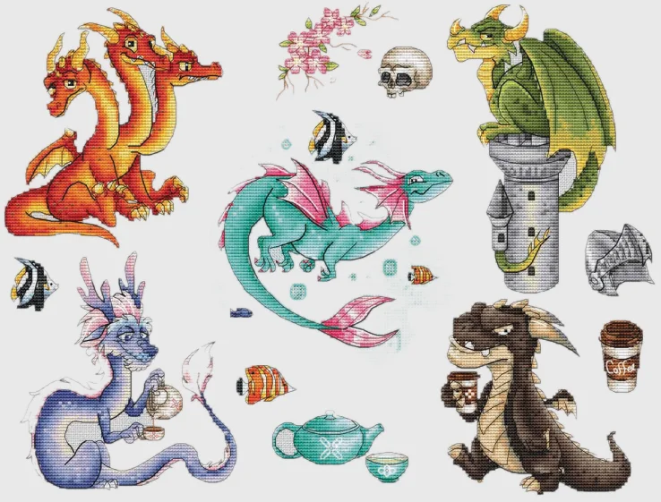 Decoration  Decor Homfun Craft  Cross Stich Set Counted DIY Cross Stitch Kits Fridge Refridgerator Magnets a group of Dragons