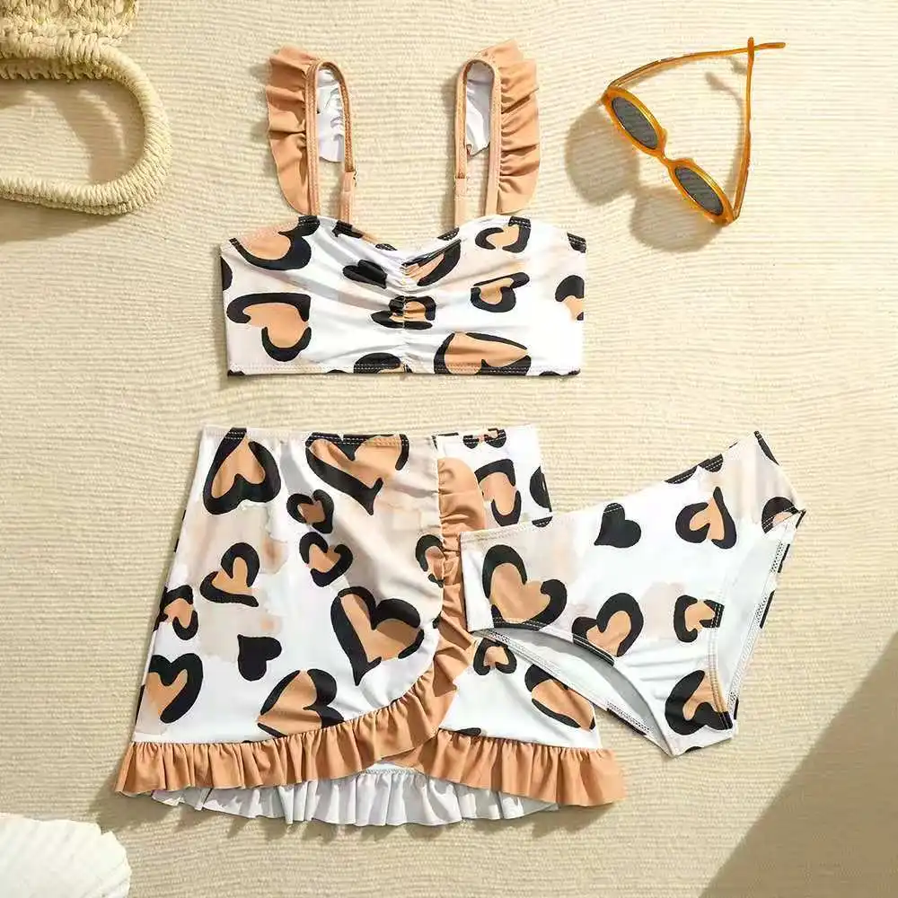 Girls 3pack Heart Print High Waist Bikini Beach Skirt Kids Swimsuit 4-7 Years Children's Swimwear Infant Toddler Bathing Suit