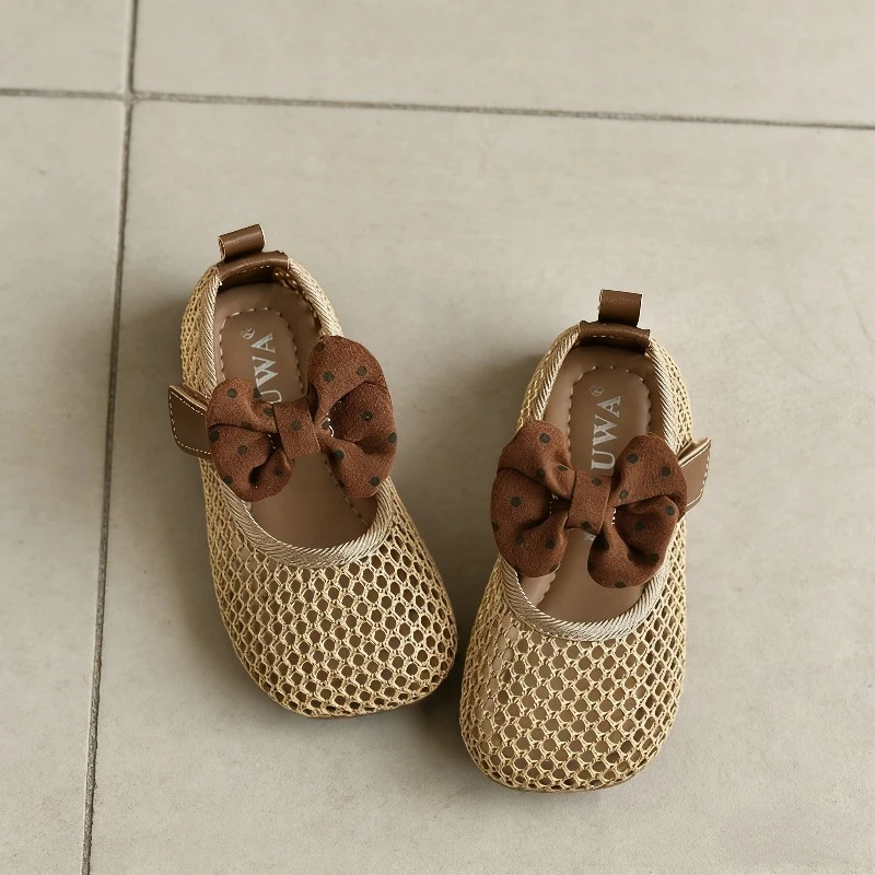 Classic Children's Mary Jane Shoes Sweet Bow Little Girls Hollow-out Dress Flat Shoes Princess Daily Outdoor Kids Leather Shoes