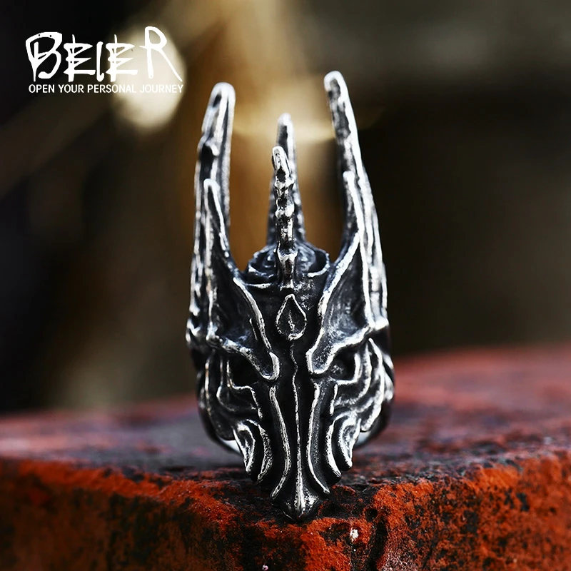 BEIER Men Ring Stainless Steel movie Sauron Mask Ring Antique Male Cool Jewelry BR8-1081