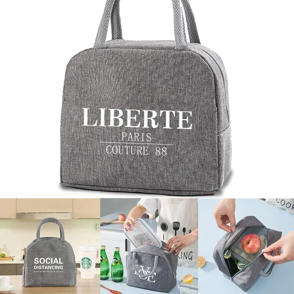 

Lunch Bag Canvas Insulated Lunch Bag for Men and Women Convenient Thermal Tote Waterproof Reusable Lunch Bag Text Print Pattern