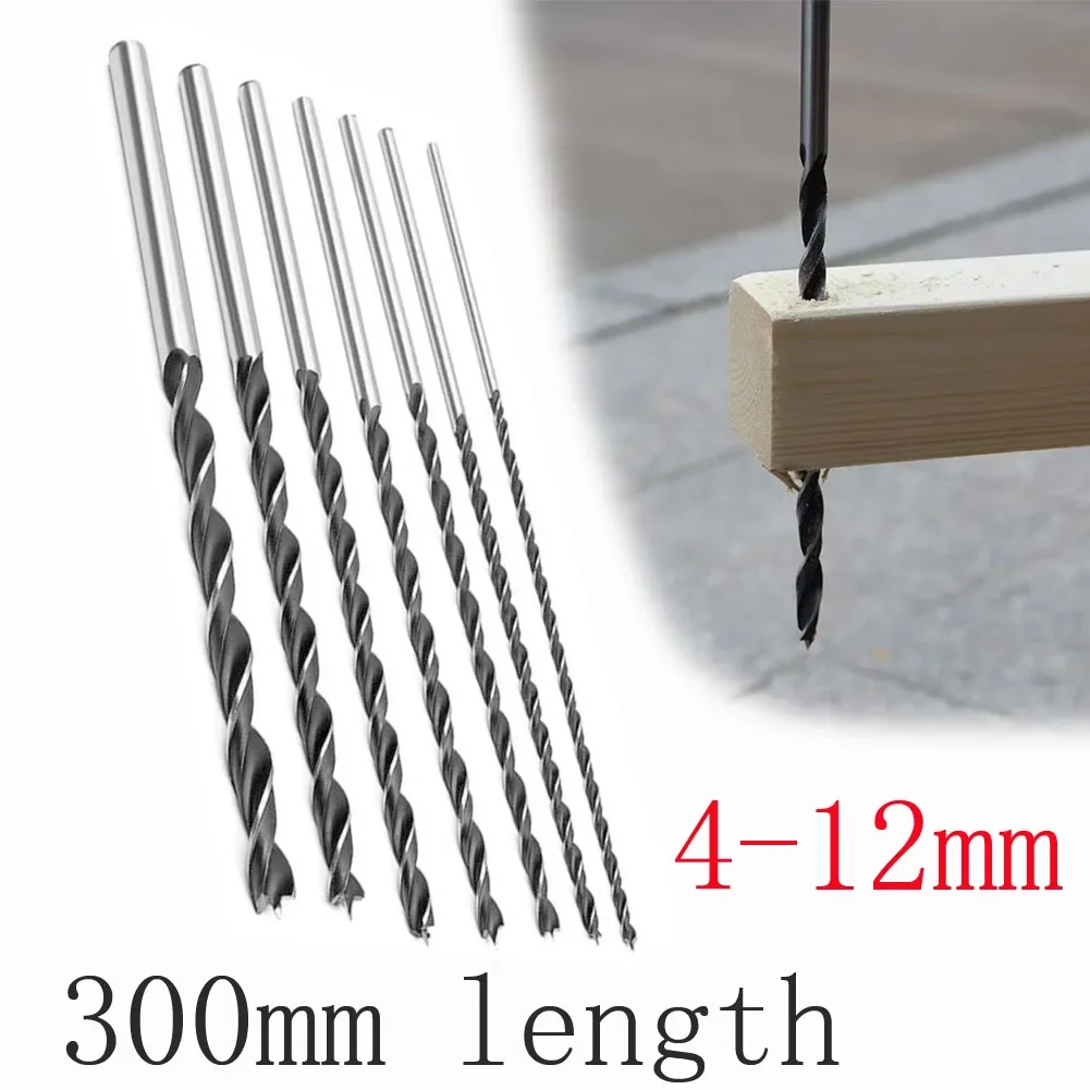 

7PCS 300mm Wood Spiral Drill Bit Set 4-12mm Round Shank For Hardwood Softwood Plastic Acrylic Deep Hole Boring Tools