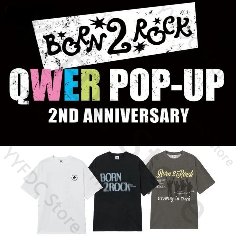 

QWER 2nd Anniversary T Shirt Kpop Fashion Letter Print T-shirt Streetwear Trend Women Men Summer Cotton Short Sleeve Tee Tops