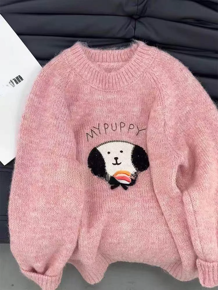 

Korean Sle Loose Fit Women's Pullover Knitted Sweater Soft Bear Fur Inner Wear Outer Wear Suitable for Autumn Winter