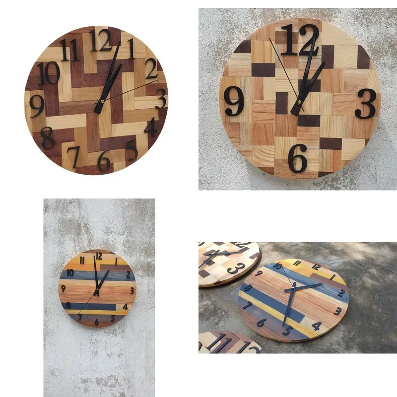 Handmade Modern Rectangular Wall Clock Green Bamboo Wood Decorative Art for Living Room Birthday Wedding Home Decoration