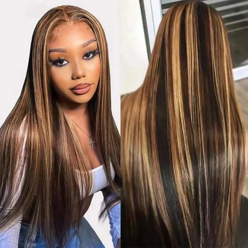 Straight 30 32 Inch Highlight Transparent Lace Frontal Wig Brazilian 200 density 13x4 Lace Front Human Hair For Black Women