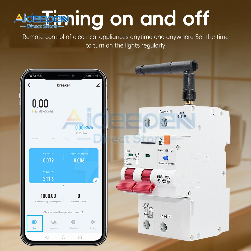 Tuya WiFi Smart Circuit Breaker MCB 2P+N 63A Timer Power Energy kWh Voltage Current Meter Protector Voice Remote Control Switch