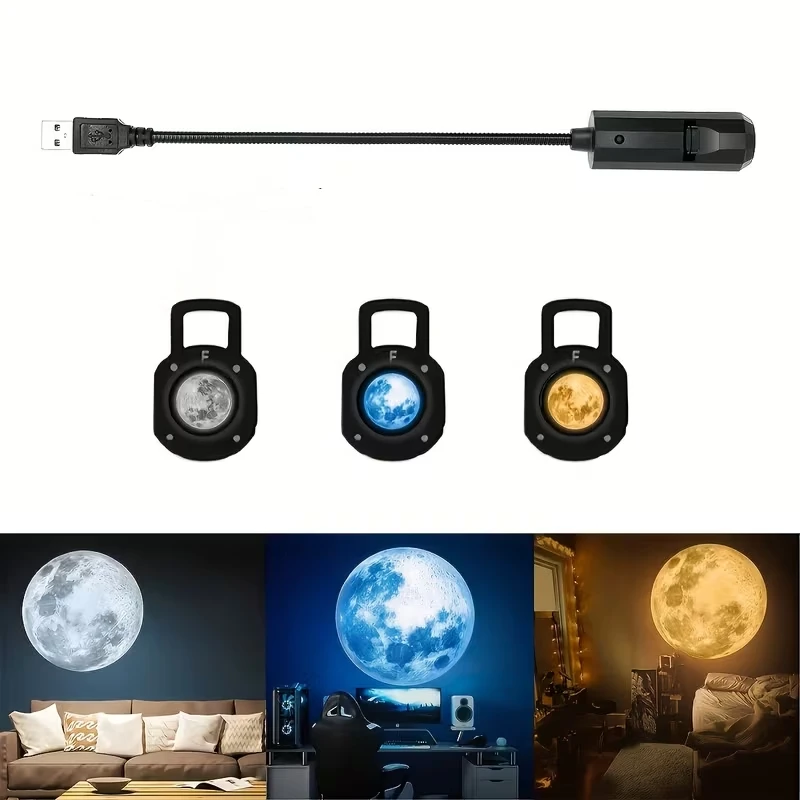 Starry Sky Projector Lamp USB Moon Lamp with Yellow、White、Blue Slides, Bedroom Decorative Lamp, Atmosphere Lamp ,Night Luz